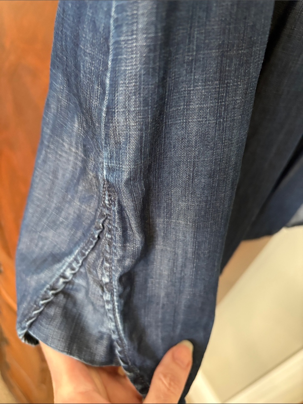 Coldwater Creek Medium Tencel Denim Button-Up Tunic Long or Tab Rollup Sleeves - Picture 9 of 10